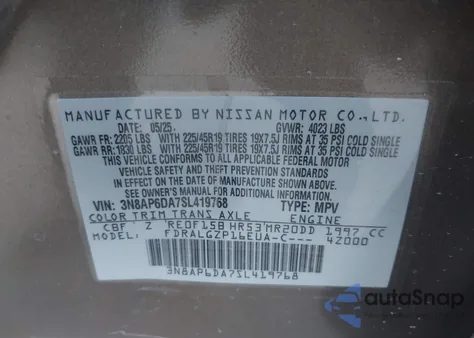 2025 Nissan Kicks Sr Fwd from USA, damaged, VIN 3N8AP6DA7SL419768